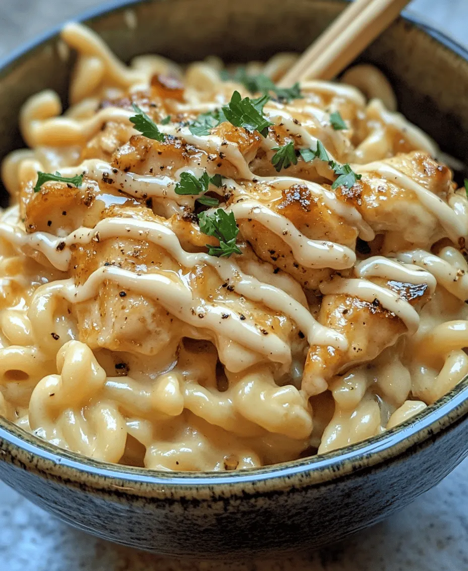 In the realm of comfort food, few dishes can rival the creamy, dreamy allure of mac and cheese. It’s a beloved classic that has graced dinner tables for generations, evolving into countless variations that cater to diverse palates. Among these, the <strong>Creamy Honey Pepper Chicken Mac and Cheese Delight</strong> stands out, offering an exquisite fusion of flavors that tantalizes the taste buds and warms the heart. This dish is not just a meal; it is an experience—a harmonious blend of creamy cheese, savory chicken, and a hint of sweetness from honey that elevates it beyond your average mac and cheese.” /></p>
</p>
<h3>Roux Process Explained</h3>
</p>
<p>Creating a creamy, dreamy sauce for your Honey Pepper Chicken Mac and Cheese starts with the foundational technique known as a roux. A roux is a mixture of equal parts fat (usually butter) and flour that serves as a thickening agent for sauces. To make your roux, melt 4 tablespoons of unsalted butter in a medium-sized saucepan over medium heat. Once the butter is fully melted and begins to bubble, add 4 tablespoons of all-purpose flour. Stir the mixture continuously with a whisk to avoid lumps and to ensure an even color and texture.</p>
</p>
<p>Cook the roux for about 1-2 minutes, allowing it to develop a light golden color while releasing a nutty aroma. It’s essential not to rush this process, as the roux needs to cook just enough to remove the raw flour taste while still maintaining its thickening properties.</p>
</p>
<h3>Importance of Whisking and Gradual Milk Incorporation</h3>
</p>
<p>Whisking is crucial during the roux process. A consistent whisking action not only prevents lumps but also helps integrate the flour into the fat smoothly, creating a cohesive mixture. Once your roux reaches the desired color, it’s time to gradually add the milk. Begin by pouring in one cup of milk slowly while whisking vigorously. This gradual incorporation helps to prevent the roux from clumping and ensures a silky sauce.</p>
</p>
<p>Continue to add the remaining milk (about 2 more cups), whisking continuously until the mixture is smooth. As you whisk, you’ll notice the sauce begin to thicken. If you prefer a creamier texture, consider substituting part of the milk with heavy cream or half-and-half.</p>
</p>
<h3>Tips for Achieving the Ideal Consistency</h3>
</p>
<p>Achieving the perfect cheese sauce consistency requires careful attention. If your sauce is too thick, you can whisk in a little more milk, one tablespoon at a time, until you reach your desired thickness. If it’s too thin, allow it to simmer for a few more minutes over low heat while whisking until it thickens. Ideally, your cheese sauce should coat the back of a spoon without being overly runny.</p>
</p>
<p>To prevent your sauce from sticking to the bottom of the pan, ensure you maintain a low heat once the sauce begins to thicken. This will also help to avoid burning the cheese when added later.</p>
</p>
<h3>Combining Ingredients for Optimal Flavor Distribution</h3>
</p>
<p>Once your cheese sauce has reached the perfect consistency, it’s time to combine it with the other ingredients. Begin by adding the pre-cooked and shredded chicken to the sauce, followed by the cooked elbow macaroni. Use a large spoon or spatula to gently fold the ingredients together, ensuring that each macaroni piece is evenly coated with the creamy sauce.</p>
</p>
<p>For an additional depth of flavor, consider stirring in ingredients like sautéed onions or garlic at this stage. Taste your mixture and adjust the seasoning with salt, pepper, and a pinch of cayenne for an extra kick.</p>
</p>
<h3>Final Touches: Importance of Garnishing with Parsley</h3>
</p>
<p>Presentation matters, especially when serving a dish as comforting as Honey Pepper Chicken Mac and Cheese. After transferring your creamy mac and cheese to a serving dish, take a moment to garnish it with freshly chopped parsley. This simple addition not only enhances the visual appeal of the dish but also adds a pop of freshness that complements the richness of the mac and cheese. A sprinkle of freshly grated Parmesan cheese on top can add an extra layer of flavor and a touch of elegance.</p>
</p>
<h3>Nutritional Analysis</h3>
</p>
<p>When it comes to comfort food, it’s essential to consider nutritional value alongside indulgence. Each serving of Honey Pepper Chicken Mac and Cheese contains approximately 550 calories, making it a satisfying meal without being excessively heavy.</p>
</p>
<p><strong>Nutritional Benefits of Key Ingredients:</strong></p>
</p>
<p>– <strong>Chicken</strong>: A great source of lean protein, chicken helps in muscle repair and growth, supporting a healthy lifestyle.</p>
<p>– <strong>Cheese</strong>: Packed with calcium and protein, cheese contributes to bone health while providing a creamy texture that enhances the dish.</p>
<p>– <strong>Milk</strong>: An excellent source of vitamins D and B12, milk helps in maintaining healthy bones and teeth.</p>
</p>
<p>Balancing indulgence with healthy choices is possible by incorporating whole-grain pasta for added fiber or using low-fat cheese options. Remember, moderation is key when enjoying rich dishes.</p>
</p>
<h3>Serving Suggestions</h3>
</p>
<p>To elevate your dining experience, consider what to serve alongside your Honey Pepper Chicken Mac and Cheese. Here are some ideal pairings:</p>
</p>
<p>– <strong>Side Dishes</strong>: A light salad with mixed greens and a tangy vinaigrette complements the richness of the mac and cheese. Roasted vegetables, such as Brussels sprouts or asparagus, can also provide a nutritious balance.</p>
<p>– <strong>Beverages</strong>: A chilled glass of white wine, like Chardonnay or Sauvignon Blanc, pairs beautifully with the creamy flavors of the dish. For non-alcoholic options, a sparkling lemonade or herbal iced tea can refresh the palate.</p>
<p>– <strong>Dessert Recommendations</strong>: After such a hearty meal, opt for light desserts, such as a fruit sorbet or a simple fruit salad, to cleanse the palate without overwhelming.</p>
</p>
<p><strong>Presentation Tips</strong>: Serve your mac and cheese in individual ramekins for a touch of elegance, or opt for a large casserole dish for a family-style serving. Add a few sprigs of parsley on top for color and freshness.</p>
</p>
<p><strong>Meal Prep and Storage for Leftovers</strong>: Honey Pepper Chicken Mac and Cheese stores well! It can be refrigerated in an airtight container for up to 3 days. To reheat, add a splash of milk and stir gently over low heat until warmed through. For longer storage, consider freezing portions in airtight containers for up to 2 months. Just be sure to allow it to cool completely before freezing.</p>
</p>
<h3>Variations and Customizations</h3>
</p>
<p>One of the best aspects of Honey Pepper Chicken Mac and Cheese is its versatility. Here are some ideas for customizing the dish to suit your tastes:</p>
</p>
<p>– <strong>Ingredient Swaps</strong>: For a different flavor profile, try using ground turkey or shredded rotisserie chicken instead of traditional chicken breast. For a vegetarian option, consider using chickpeas or a mix of sautéed mushrooms.</p>
<p>– <strong>Incorporating Vegetables</strong>: Boost the nutrition content by adding vegetables such as steamed broccoli, spinach, or roasted bell peppers. These not only enhance the dish’s color but also add essential vitamins and minerals.</p>
<p>– <strong>Adjusting Spice Levels</strong>: If you prefer a milder flavor, reduce the amount of black pepper or omit the cayenne pepper. Conversely, for those who enjoy a spicy kick, consider adding diced jalapeños or a few dashes of hot sauce.</p>
</p>
<h3>Conclusion</h3>
</p>
<p>Honey Pepper Chicken Mac and Cheese is a delightful twist on traditional comfort food, boasting a unique flavor profile that marries the sweetness of honey, the warmth of black pepper, and the creaminess of cheese. Whether it’s a cozy family dinner, a potluck gathering, or a comforting weekend meal, this dish is sure to impress and satisfy your guests.</p>
</p>
<p>Its versatility allows for numerous variations, making it easy to cater to different dietary preferences. So, gather your ingredients, enjoy the cooking process, and share this delicious recipe with your loved ones. After all, food is best enjoyed together!</p>
<div id=