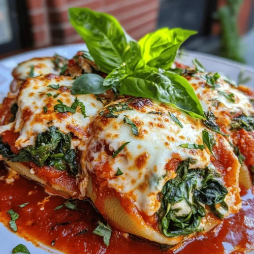 Spinach & Ricotta Stuffed Shells Delight is not just another pasta dish; it's a comforting embrace of flavors and textures that brings together the best of Italian cuisine. This dish features large pasta shells generously filled with a creamy blend of ricotta cheese and fresh spinach, all enveloped in a rich marinara sauce and topped with melted cheese. The combination of these ingredients creates a delightful meal that is perfect for family dinners, gatherings, or even as a comforting weeknight treat.