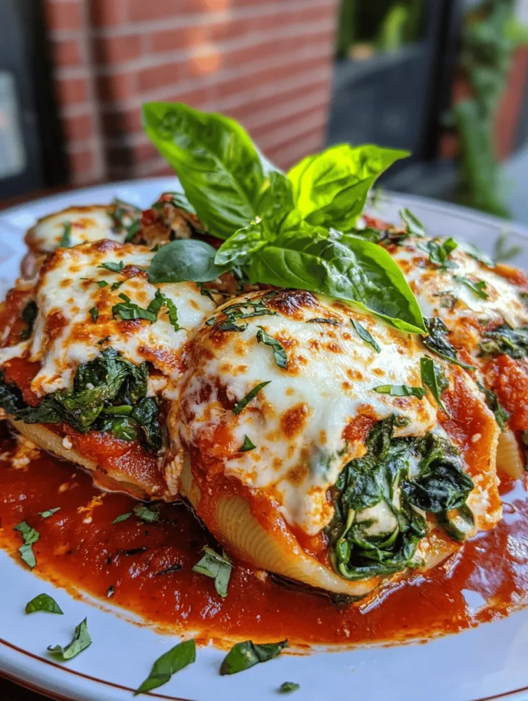 Spinach & Ricotta Stuffed Shells Delight is not just another pasta dish; it's a comforting embrace of flavors and textures that brings together the best of Italian cuisine. This dish features large pasta shells generously filled with a creamy blend of ricotta cheese and fresh spinach, all enveloped in a rich marinara sauce and topped with melted cheese. The combination of these ingredients creates a delightful meal that is perfect for family dinners, gatherings, or even as a comforting weeknight treat.