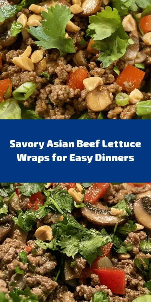 Discover a delicious and fresh dinner option with these Asian-Style Ground Beef Lettuce Wraps! Perfect for a quick weeknight meal, this recipe blends seasoned ground beef with vibrant veggies like red bell peppers and mushrooms, all wrapped in crisp lettuce leaves. Top with crunchy peanuts and fresh cilantro for a burst of flavor. Quick to prepare and customizable, these wraps are sure to impress at any gathering. Try making them in just 30 minutes!