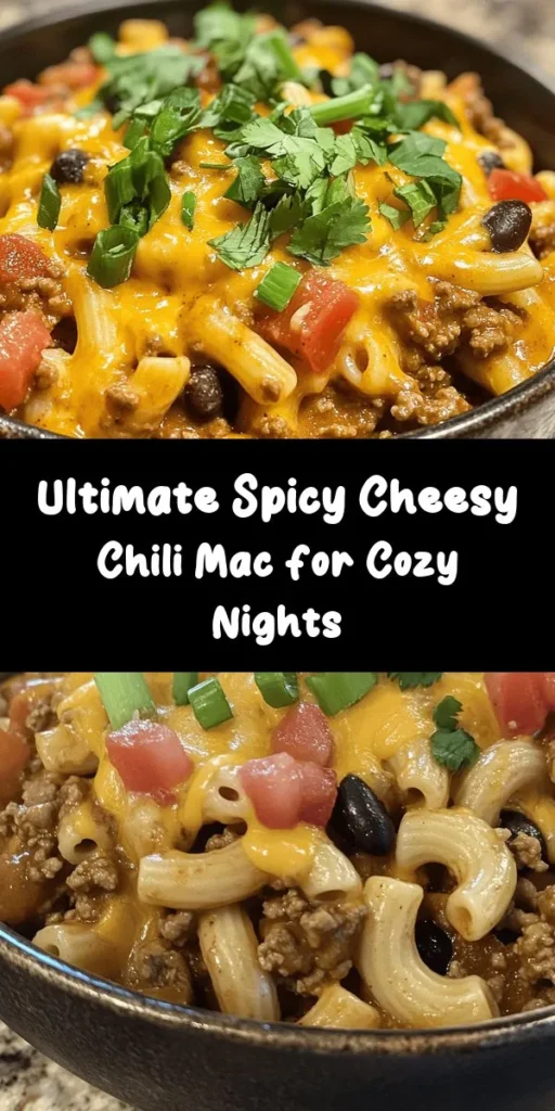 Get ready for a flavorful twist on a classic favorite with this Spicy Cheesy Chili Mac! This hearty dish features elbow macaroni, ground beef or turkey, and a delicious mix of kidney and black beans. With zesty diced tomatoes, aromatic spices, and plenty of melted cheddar cheese, it’s an easy one-pot meal that’s perfect for weeknight dinners or casual gatherings. Serve it hot and top with fresh green onions and cilantro for the ultimate comfort food experience!