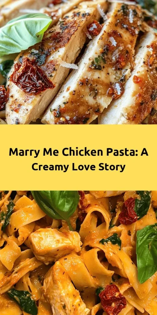 Indulge in a creamy and flavorful Marry Me Chicken Pasta Delight that will impress your taste buds and your loved one! This easy recipe features tender chicken breasts, sun-dried tomatoes, and fresh spinach all tossed in a rich Parmesan cream sauce. Perfect for a romantic dinner or a cozy weeknight meal, this dish is ready in just 35 minutes. Serve it with fresh basil and extra cheese for an irresistible finish. Your dinner plans will never be the same!