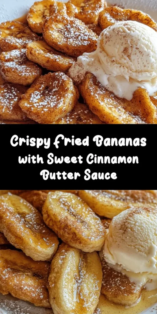 Indulge in these delightful Fried Bananas with Cinnamon Butter Sauce! This quick and easy recipe features ripe bananas dipped in a sweet batter and fried until golden brown. Topped with a rich cinnamon butter sauce, these treats are perfect for dessert or a special snack. Serve them warm with a scoop of vanilla ice cream for an irresistible combination. Ready in just 30 minutes, this recipe is sure to impress your family and friends!
