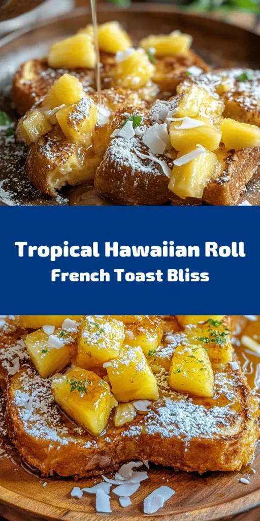 Indulge in a tropical breakfast with this Heavenly Hawaiian Roll French Toast! Made with soft Hawaiian rolls soaked in a dreamy egg mixture, this dish is bursting with flavors like cinnamon and vanilla. Easy to whip up in just 20 minutes, it's the perfect start to your day. Top it off with fresh pineapple, a drizzle of maple syrup, and a sprinkle of powdered sugar for a delightful twist. Enjoy a taste of paradise right at home!