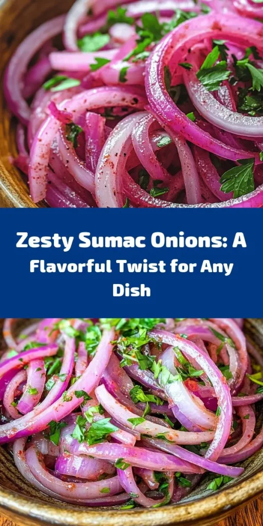 Elevate your meals with these Zesty Sumac Onions! Perfectly marinated red onions are combined with tangy sumac, olive oil, and a hint of sweetness from honey, creating a deliciously aromatic condiment. Ready in just 30 minutes, these onions are a fantastic topping for grilled meats, salads, or wraps. Garnished with fresh parsley for that extra pop of flavor, this simple recipe is a must-try for adding zest to your dishes!