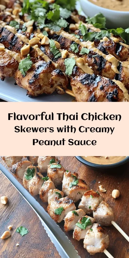 Discover the ultimate flavor explosion with these easy grilled Thai chicken skewers! Made with tender marinated chicken thighs and a creamy peanut sauce, this recipe is perfect for your next BBQ or family dinner. With ingredients like soy sauce, garlic, and ginger, each bite is packed with deliciousness. Simply grill for 5-7 minutes, drizzle with peanut sauce, and garnish to impress. Perfect for summer gatherings or meal prep!