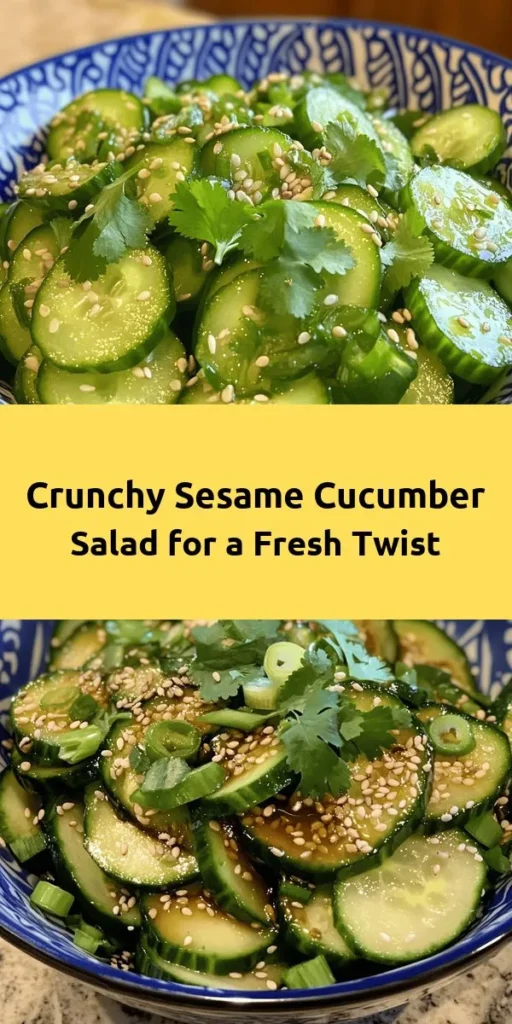 This Crunchy Sesame Asian Cucumber Salad is the perfect quick and refreshing dish! Made with fresh cucumbers, a zesty dressing of rice vinegar, soy sauce, and sesame oil, this salad bursts with flavor. With a hint of chili garlic and toasted sesame seeds, it's both crunchy and satisfying. Ideal as a side or light meal, this easy recipe comes together in just 25 minutes. Enjoy a taste of Asia right at home—your taste buds will thank you! 🥒✨