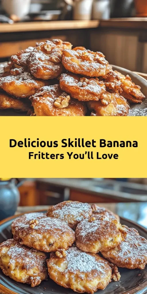 Indulge in these Heavenly Skillet Banana Fritters that are a delightful twist on a breakfast favorite! Made with ripe bananas, a hint of cinnamon, and optional walnuts for crunch, these fritters are easy to whip up in just 20 minutes. Simply mix your ingredients, fry until golden, and dust with powdered sugar for an irresistible finish. Perfect for a cozy brunch or a sweet treat any time of day, these fritters are sure to become a family favorite!