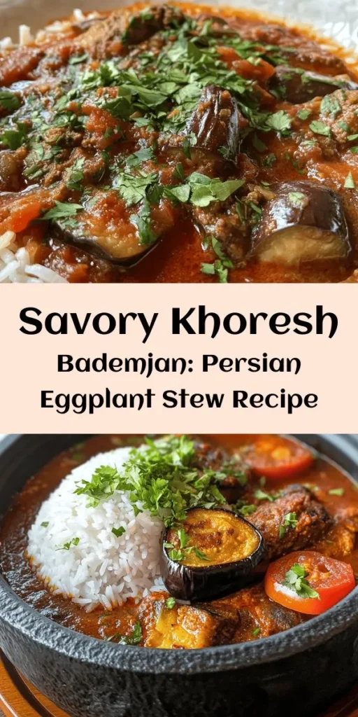 Discover the rich flavors of Khoresh Bademjan, a delightful Persian eggplant stew! This recipe blends tender fried eggplant with savory sautéed onions, garlic, and spices like turmeric and cinnamon. Choose lamb or beef, or keep it vegan for a hearty meal that’s perfect over basmati rice. With just a few simple ingredients and easy steps, you can create a comforting dish that's full of flavor. Garnish with fresh herbs for a vibrant finish!