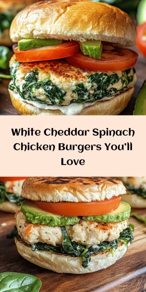 Discover a delicious twist on burgers with these White Cheddar and Spinach Chicken Burgers! Made with juicy ground chicken, fresh spinach, and creamy white cheddar, these flavorful patties are easy to make and perfect for any meal. With a delightful crunch from panko breadcrumbs and customizable toppings like sliced tomatoes and avocado, they’re sure to be a hit. Quick to prepare and ready in just 30 minutes, this recipe is a must-try for burger lovers!