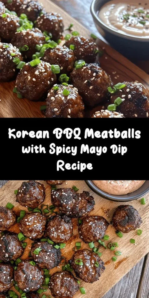 Get ready to impress with these delicious Korean BBQ Meatballs paired with a spicy mayo dip! In just 35 minutes, you can whip up this flavorful dish perfect for appetizers or a twist on dinner. Made with ground beef (or your choice of protein), panko breadcrumbs, and a hint of gochujang for that authentic kick, these meatballs are baked to perfection. Serve them with a creamy, spicy mayo dip that will have everyone coming back for more. Quick, easy, and full of flavor!