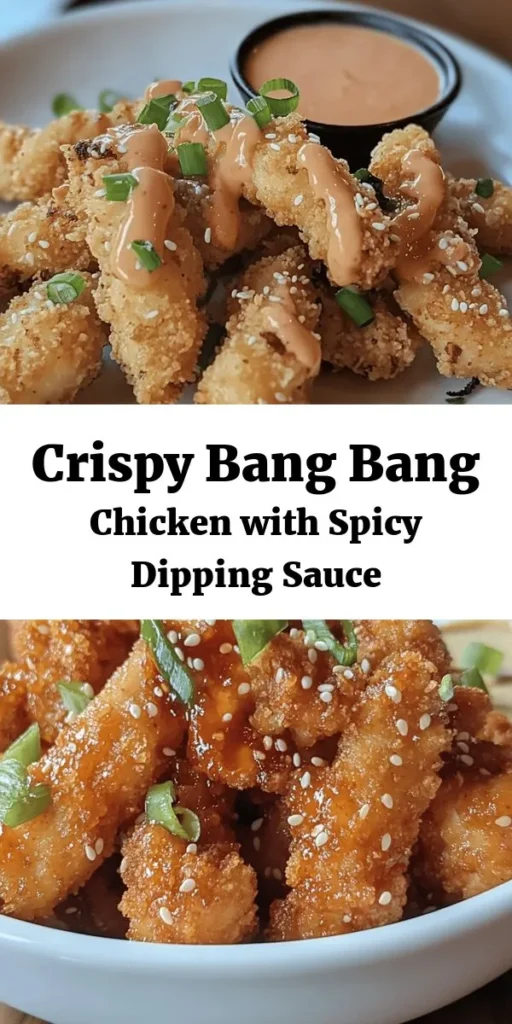 Get ready to enjoy Crispy Bang Bang Chicken that packs a punch! This easy recipe features bite-sized chicken pieces coated in a delicious crispy crust, making it perfect for game day or family dinners. Pair it with a zesty homemade Bang Bang sauce for that extra kick. Cooked to golden perfection and served with your favorite dipping sauce, this dish is sure to be a hit. Simple ingredients and straightforward steps make it a must-try!