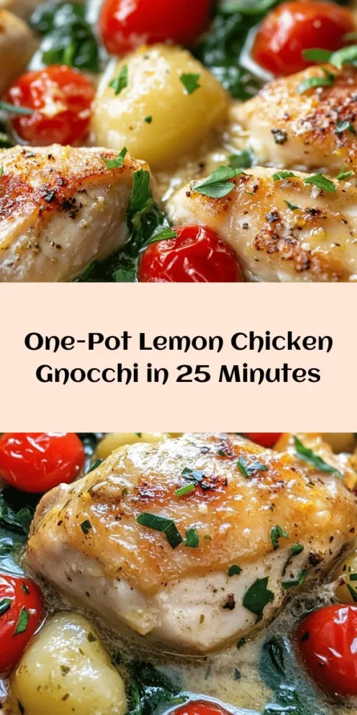 Discover the joy of cooking with this One-Pot Lemon Chicken Gnocchi Delight! This simple yet flavorful dish combines tender chicken, soft gnocchi, fresh spinach, and cherry tomatoes in a zesty lemon broth. Perfect for busy weeknights, it comes together in just 25 minutes with minimal cleanup. Optional heavy cream adds a touch of richness, and a sprinkle of Parmesan cheese takes it to the next level. Try this comforting recipe for a delicious family meal!