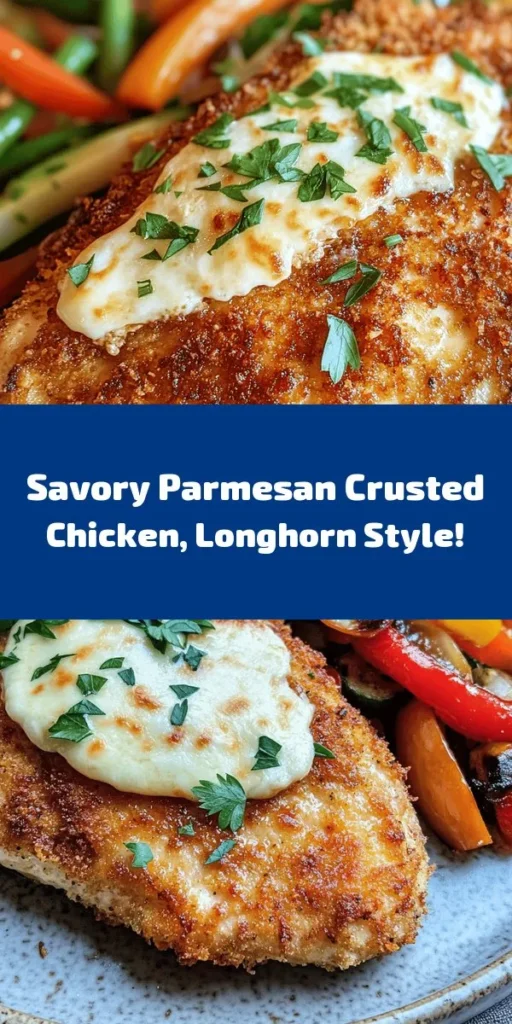 Indulge in this irresistible Parmesan Crusted Chicken, a delightful Longhorn copycat recipe! Tender chicken breasts are marinated in buttermilk, then coated in a cheesy breadcrumb mixture that delivers a crispy, golden-brown finish. After searing to perfection, they're baked until juicy and flavorful. Perfect for family dinners, this dish pairs wonderfully with veggies or mashed potatoes. Garnish with fresh parsley for a pop of color and enjoy this comforting meal!