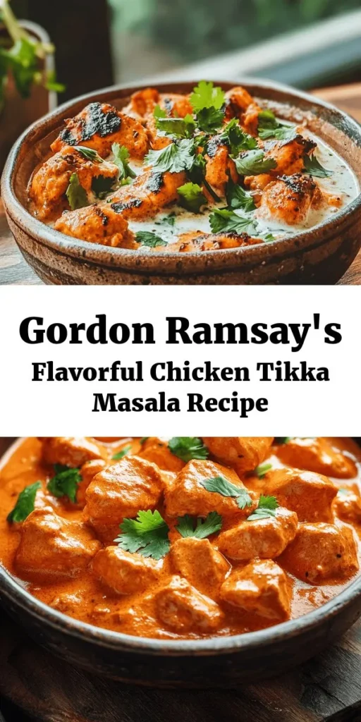 Indulge in Gordon Ramsay's Ultimate Chicken Tikka Masala, a flavorful dish perfect for any occasion! This recipe features tender marinated chicken grilled to perfection and simmered in a rich, aromatic sauce made with spices, coconut milk, and fresh ingredients. Easy to prepare, it's an explosion of flavors that pairs beautifully with basmati rice or naan. Elevate your dinner game and impress your family and friends with this delicious homemade take on a classic favorite. Enjoy!