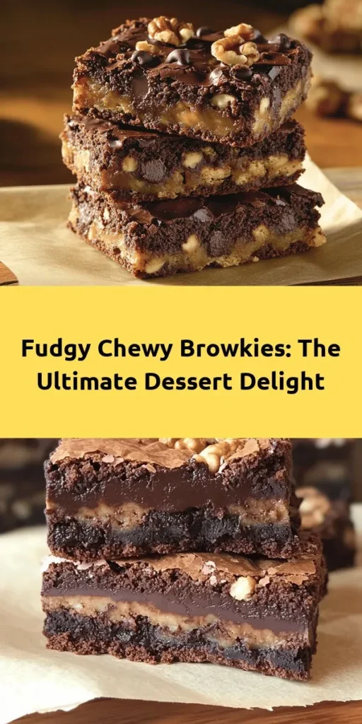 Indulge in the ultimate dessert: The Best Fudgy Chewy Browkies! This delightful treat combines rich brownie and soft cookie layers for a mouthwatering experience. Made with simple ingredients like butter, sugar, eggs, and plenty of chocolate chips, these browkies are a must-try. Perfect for sharing or satisfying your sweet tooth. Bake a batch and enjoy the deliciousness in every bite! Get ready to impress your friends and family!