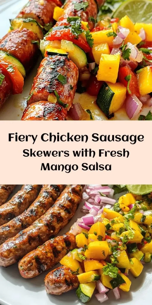 Get ready to spice up your grilling game with these delicious Spicy Chicken Sausage Skewers with Mango Salsa! This easy recipe features ground chicken seasoned with smoked paprika and cayenne, grilled to perfection alongside colorful veggies. The refreshing mango salsa adds a sweet and zesty touch, creating the perfect balance of flavors. With just 15 minutes of prep time, these skewers are ideal for a quick weeknight dinner or a summer barbecue. Enjoy a taste of the tropics!