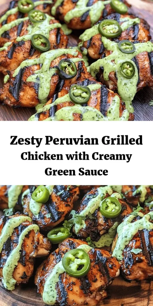 Discover the vibrant flavors of Peru with this delicious grilled chicken recipe! Marinated thighs infused with garlic, paprika, and lime are paired with a creamy green sauce made from fresh cilantro, mayonnaise, and Greek yogurt. This dish is perfect for summer BBQs or a cozy dinner. Simply grill the marinated chicken, whip up the sauce, and enjoy a colorful meal that pairs beautifully with rice or salad. Easy, flavorful, and sure to impress your guests!