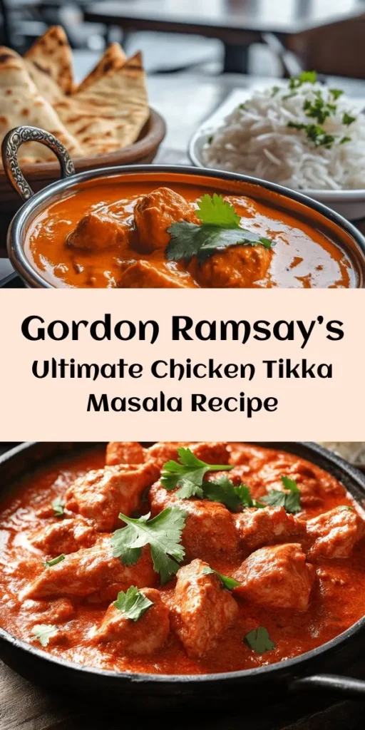 Savor the flavors of Gordon Ramsay's Chicken Tikka Masala! This delicious recipe features succulent marinated chicken thighs baked or grilled to perfection, simmered in a rich and creamy tomato sauce infused with aromatic spices. Perfect for a cozy dinner, serve it with fluffy basmati rice or warm naan to soak up all that amazing sauce. Easy to follow and great for impressing guests, this dish is sure to become a family favorite!