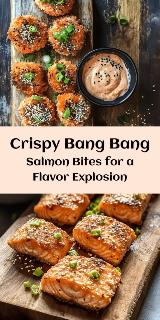 Dive into flavor with these Crispy Bang Bang Salmon Bites! Perfectly seasoned salmon cubes are coated in crunchy panko and fried to golden perfection, making them a delightful appetizer or snack. Paired with a zesty Bang Bang sauce that balances creamy and spicy, this dish is sure to impress. Easy to make and ready in just 30 minutes, it’s a must-try for seafood lovers. Get ready to savor each crispy bite!