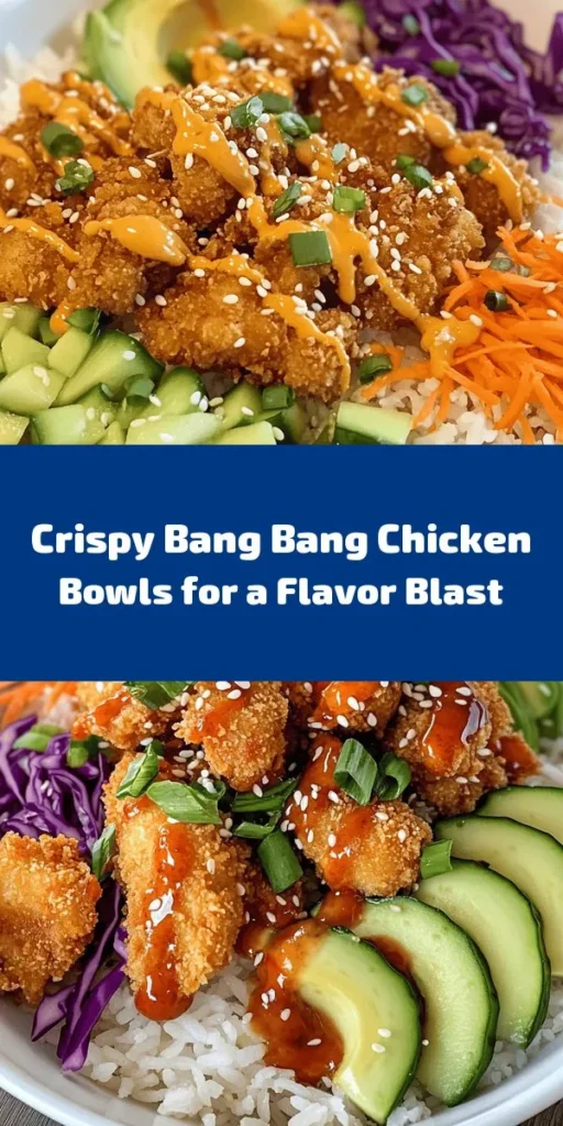 Indulge in these mouthwatering Bang Bang Chicken Bowls! This easy recipe combines crispy, golden chicken coated in panko with a creamy, spicy Bang Bang sauce, all served over fluffy jasmine rice and topped with fresh veggies like cucumber, red cabbage, and avocado. Perfect for a weeknight dinner or meal prep, this dish is packed with flavor and texture. Ready in just 40 minutes, it's sure to be a family favorite! Try it today!