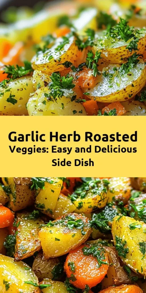 Looking for a delicious and healthy side dish? Try these Garlic Herb Roasted Potatoes, Carrots, and Zucchini! This colorful medley is tossed in a flavorful garlic and herb marinade, then roasted to perfection in just 30 minutes. Perfect for weeknight dinners or special occasions, it serves 4 and is simple to prepare. Garnish with fresh parsley for an extra touch. Enjoy this tasty recipe that everyone will love!