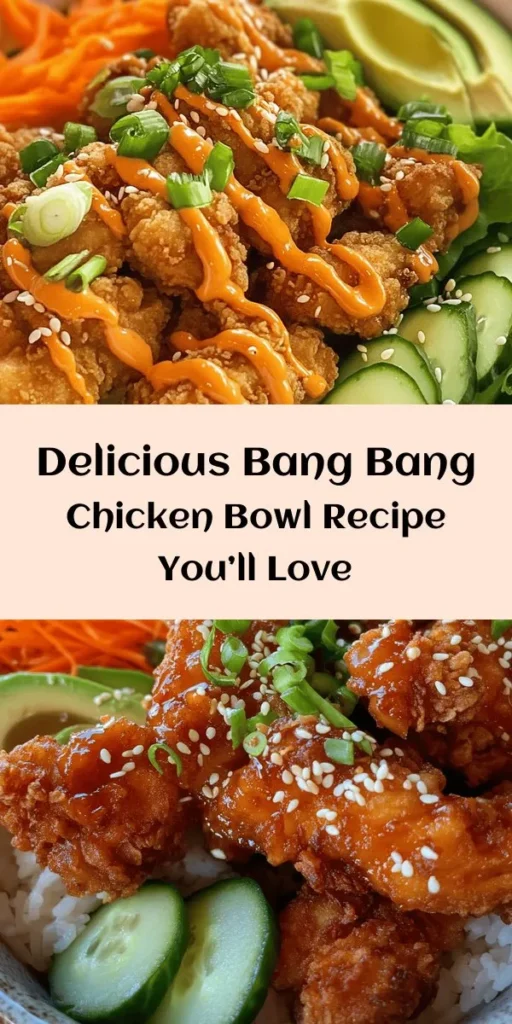 Whip up a delicious Bang Bang Chicken Bowl that's perfect for any meal! This satisfying dish features crispy fried chicken thighs tossed in a creamy, spicy Bang Bang sauce. Layer it over fluffy jasmine rice or quinoa, and pile on fresh veggies like shredded lettuce, carrots, cucumber, and avocado. Garnish with green onions and sesame seeds for that extra crunch. Quick to prepare and bursting with flavor, it's a must-try for busy weeknights!