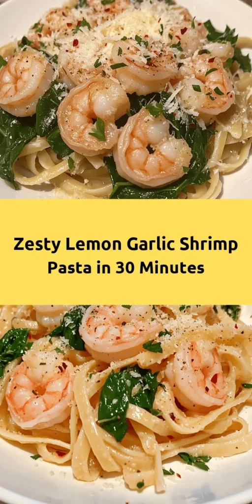 Indulge in a refreshing and vibrant dish with this Lemon Garlic Shrimp Pasta with Spinach! This quick and easy recipe features tender shrimp sautéed with garlic, zesty lemon, and fresh spinach, all tossed with your choice of spaghetti or linguine. Ready in just 30 minutes, it's perfect for weeknight dinners. Top it off with Parmesan cheese and fresh parsley for a burst of flavor. Your taste buds will thank you!