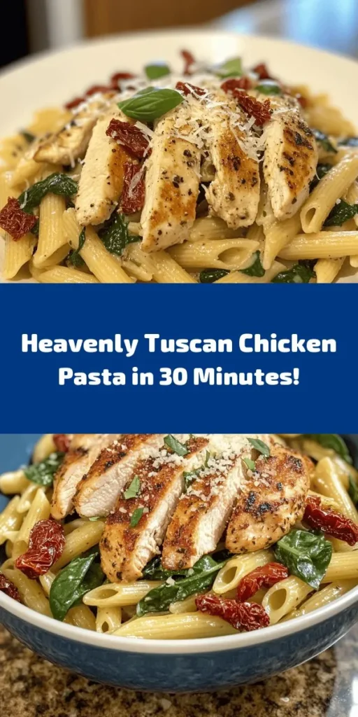 Indulge in the flavors of Italy with this Tuscan Chicken Pasta Delight! This simple yet scrumptious dish combines tender chicken, sun-dried tomatoes, and creamy Parmesan sauce with al dente penne pasta. Perfect for a quick weeknight dinner, it comes together in just 30 minutes. Toss in fresh baby spinach for an extra pop of color and nutrition. Don’t forget to garnish with basil for an authentic touch. Your family will love this easy recipe!