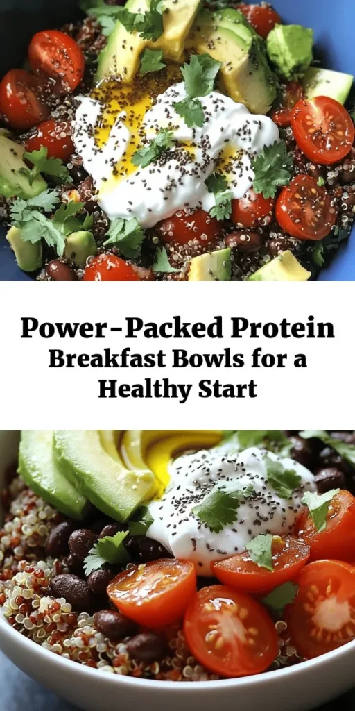 Start your day with a boost of energy with these high-power protein breakfast bowls! Packed with nutrient-rich quinoa, black beans, creamy avocado, and vibrant cherry tomatoes, each bowl is a delicious way to fuel your morning. Top with Greek yogurt and chia seeds for extra protein and texture. Customize with jalapeños or lime for a kick! Quick to prepare in just 30 minutes, these bowls are perfect for meal prep or a healthy breakfast option. Enjoy the taste and benefits!