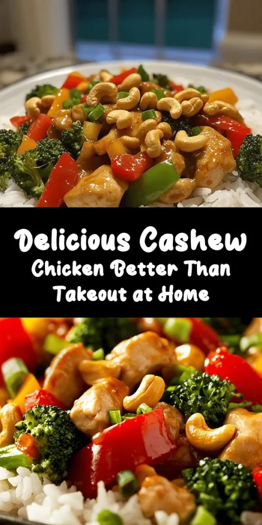 Elevate your dinner game with this Better-Than-Takeout Cashew Chicken recipe! Packed with tender chicken, vibrant bell peppers, and crunchy cashews, it's not only delicious but also easy to make at home. With a flavorful blend of soy sauce, ginger, and sesame oil, this stir-fry is ready in just 35 minutes. Serve it over rice or quinoa for a satisfying meal that beats takeout any day. Perfect for busy weeknights!