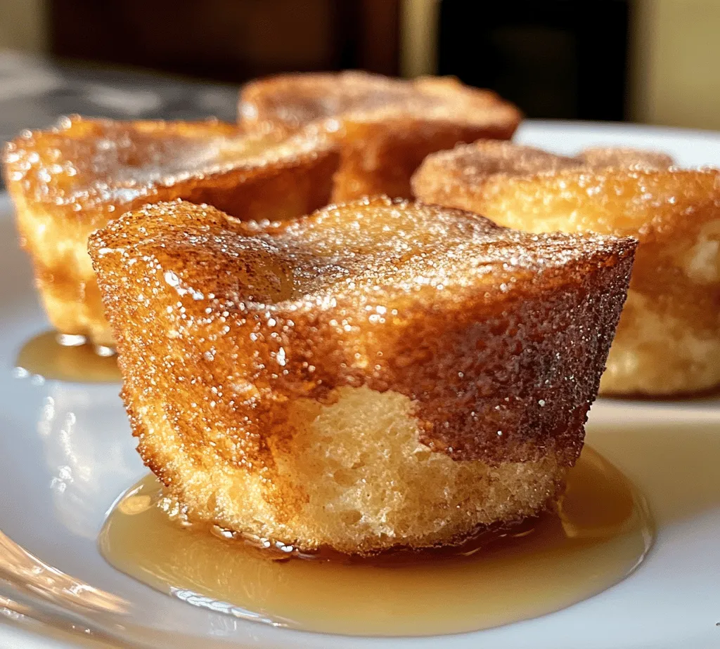 Are you ready to elevate your breakfast game with a delightful twist on a classic favorite? Introducing <strong>Cinnamon Sugar French Toast Muffins</strong>—a scrumptious combination of the beloved French toast and the convenience of muffins. This innovative recipe not only provides a unique flavor experience but also offers the perfect solution for busy mornings or weekend brunches with family and friends.” /></p>
</p>
<h3>Filling and Baking the Muffins</h3>
</p>
<p>Once you have prepared your batter, it’s time to fill the muffin tin and bake your Cinnamon Sugar French Toast Muffins to perfection. Start by preheating your oven to 350°F (175°C). This step is essential to ensure even baking and a beautifully risen muffin.</p>
</p>
<p>Gently stir the batter one last time to ensure all ingredients are well combined. Using a spoon or an ice cream scoop, fill each muffin cup about two-thirds full. This gives the muffins enough room to rise without overflowing, which is crucial for achieving that perfect dome shape.</p>
</p>
<p><strong>Importance of Not Overcrowding the Muffin Tin</strong></p>
</p>
<p>When filling the muffin tin, be cautious not to overcrowd the cups. Each muffin needs adequate space to rise and expand during baking. If you fill them too high, they may spill over, leading to uneven shapes and a messy muffin tray. Ideally, you should leave space between the batter and the top of the muffin tin. If you’re unsure, err on the side of caution and fill each cup a little less.</p>
</p>
<p>Once filled, place the muffin tin in the preheated oven and bake for about 18-20 minutes. To check for doneness, insert a toothpick into the center of a muffin; if it comes out clean or with a few crumbs, they are ready. Avoid overbaking, as this can lead to dry muffins.</p>
</p>
<h3>Creating the Perfect Cinnamon Sugar Coating</h3>
</p>
<p>The final touch on your Cinnamon Sugar French Toast Muffins lies in the delicious cinnamon sugar coating. This mixture is vital as it provides a sweet, crunchy exterior that perfectly complements the soft, fluffy muffin inside.</p>
</p>
<p><strong>Explanation of the Cinnamon Sugar Mixture and Its Significance</strong></p>
</p>
<p>The cinnamon sugar coating is a blend of granulated sugar and ground cinnamon. The sweetness of the sugar combined with the warm, spicy notes of the cinnamon creates a flavor explosion that elevates these muffins from ordinary to extraordinary. Not only does it add flavor, but it also introduces a delightful texture contrast that makes each bite irresistible.</p>
</p>
<p><strong>Step-by-Step Guide on Coating the Muffins Post-Baking</strong></p>
</p>
<p>1. <strong>Prepare the Cinnamon Sugar Mixture</strong>: In a medium bowl, combine ½ cup of granulated sugar with 2 tablespoons of ground cinnamon. Mix well until the cinnamon is evenly distributed throughout the sugar.</p>
</p>
<p>2. <strong>Melt Butter</strong>: Once the muffins are baked, remove them from the oven and let them cool in the tin for about 5 minutes. This allows them to set slightly, making them easier to handle. While they cool, melt ½ cup of unsalted butter in a microwave-safe dish.</p>
</p>
<p>3. <strong>Coat the Muffins</strong>: With a pastry brush, generously brush the melted butter over the tops of each muffin. Be sure to coat them well, as this is what will help the cinnamon sugar adhere.</p>
</p>
<p>4. <strong>Roll in Cinnamon Sugar</strong>: After brushing with butter, immediately roll each muffin in the cinnamon sugar mixture. Ensure they are fully coated for that signature crunch.</p>
</p>
<p>5. <strong>Serve Warm</strong>: For the best experience, serve these muffins warm. The combination of the warm muffin and the freshly coated cinnamon sugar creates a delightful sensation that is hard to resist.</p>
</p>
<h3>Serving Suggestions and Pairings</h3>
</p>
<p>Cinnamon Sugar French Toast Muffins are incredibly versatile and can be served in numerous ways to suit different tastes and occasions.</p>
</p>
<p>– <strong>Toppings</strong>: For an added indulgence, consider drizzling warm maple syrup over the muffins. The syrup’s sweetness complements the cinnamon flavor perfectly. Fresh fruit, such as sliced strawberries, blueberries, or banana, can add a refreshing touch and a burst of color. Whipped cream is another delightful option, elevating these muffins to a dessert-like treat.</p>
</p>
<p>– <strong>Variations</strong>: If you want to cater to different flavor preferences, consider adding ingredients like chopped nuts (walnuts or pecans) for added crunch or chocolate chips for a sweet twist. Feel free to mix in some dried fruits like raisins or cranberries for additional texture and flavor depth.</p>
</p>
<p>– <strong>Brunch Gatherings</strong>: These muffins make an excellent addition to any brunch spread. Pair them with a fresh fruit salad, yogurt, and a selection of beverages such as coffee, tea, or mimosas to create a delightful brunch experience.</p>
</p>
<h3>Nutritional Information</h3>
</p>
<p>Understanding the nutritional profile of your Cinnamon Sugar French Toast Muffins can help you enjoy them guilt-free. Each muffin contains a balance of carbohydrates, fats, and proteins, making them a delightful treat without straying too far from health-conscious eating.</p>
</p>
<p>– <strong>Key Nutritional Aspects</strong>: Each muffin is approximately 200 calories, depending on specific ingredients and portion sizes. They offer about 3 grams of protein, 7 grams of fat, and 30 grams of carbohydrates.</p>
</p>
<p>– <strong>Indulgence and Nutrition Balance</strong>: While these muffins are a treat, using whole ingredients like eggs and milk can contribute beneficial nutrients. The addition of whole grains, if you choose to use whole wheat flour, can increase fiber content, promoting better digestion.</p>
</p>
<p>– <strong>Whole Ingredients Benefit</strong>: Opting for whole ingredients not only enhances flavor but also provides essential vitamins and minerals. This makes your muffins not just a delicious choice, but also a nourishing one.</p>
</p>
<h3>Storage and Reheating Tips</h3>
</p>
<p>To keep your Cinnamon Sugar French Toast Muffins fresh and delicious, proper storage is key. Here are some tips:</p>
</p>
<p>– <strong>Best Practices for Storing Muffins</strong>: Allow the muffins to cool completely before storing them. Place them in an airtight container at room temperature for up to 2-3 days. If you wish to store them for a longer period, consider freezing them. Wrap each muffin tightly in plastic wrap and place them in a freezer-safe bag. They can be frozen for up to 3 months.</p>
</p>
<p>– <strong>Reheating Suggestions</strong>: When you’re ready to enjoy your muffins again, simply remove them from the freezer and let them thaw at room temperature. For a quick reheat, pop them into the microwave for about 15-20 seconds. If you prefer a crispy exterior, you can reheat them in a toaster oven or conventional oven at 350°F (175°C) for about 5-10 minutes.</p>
</p>
<h3>Conclusion</h3>
</p>
<p>Making and enjoying Cinnamon Sugar French Toast Muffins is a delightful experience that brings warmth and joy to your kitchen. These muffins not only serve as a perfect breakfast but also shine at brunch gatherings or cozy mornings spent with loved ones. Their sweet aroma wafting through the house will surely entice everyone to the breakfast table.</p>
</p>
<p>With the right balance of indulgence and nutritional benefits, these muffins are a wonderful addition to any meal. Whether you choose to enjoy them plain or topped with your favorite accompaniments, they promise a burst of flavor in every bite. We encourage you to try this recipe and savor the delightful flavors that these Cinnamon Sugar French Toast Muffins have to offer. Happy baking!</p>
<div id=
