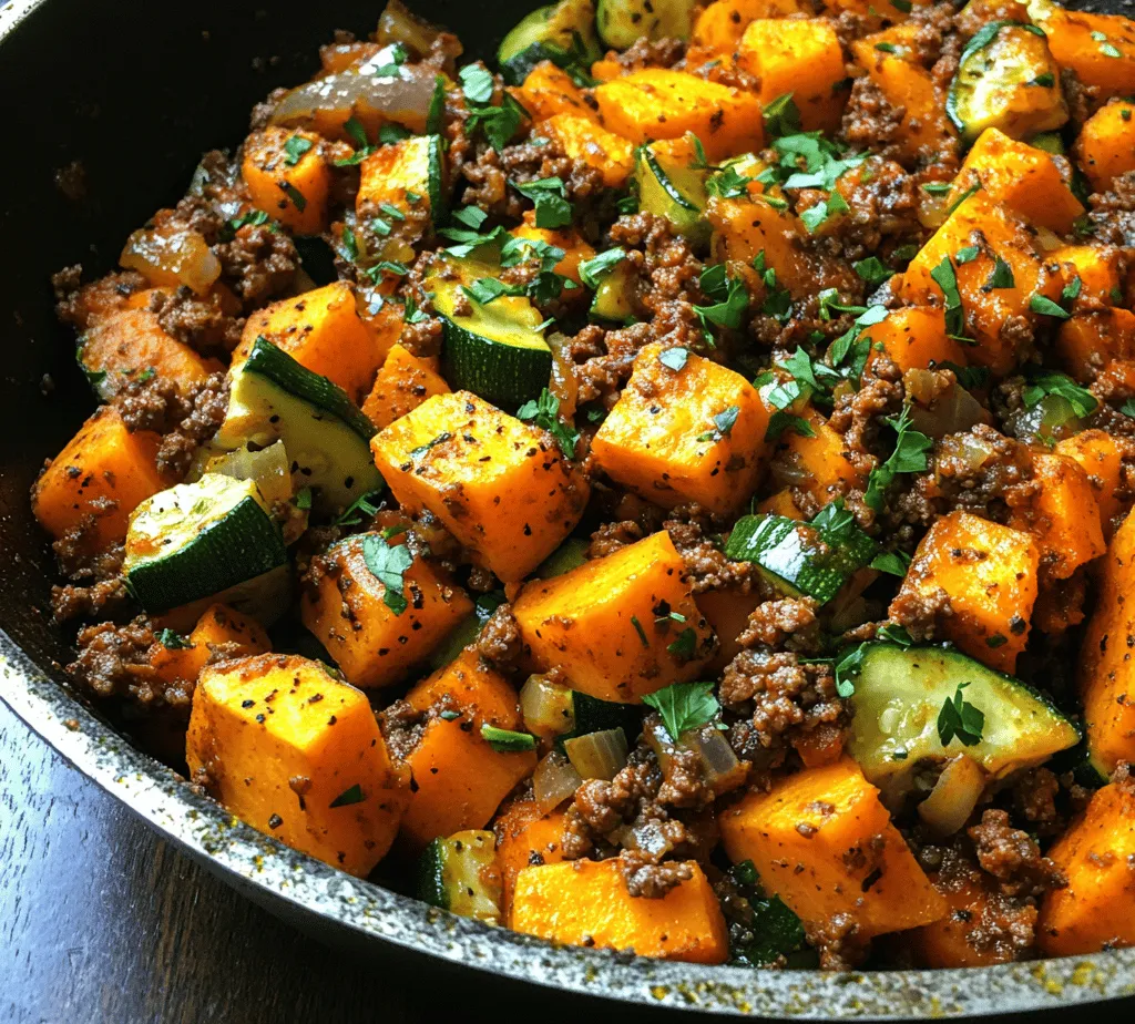 In the fast-paced world of today, finding time to prepare a wholesome, nutritious meal can often feel like a daunting task. Enter the Ground Beef Zucchini Sweet Potato Skillet—a delicious and nourishing one-pan meal that beautifully marries the heartiness of ground beef with the wholesome goodness of sweet potatoes and zucchini. This recipe is not only a crowd-pleaser but also an ideal solution for busy families and health-conscious individuals seeking a quick and satisfying dinner option.