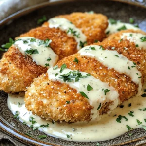 Crispy Parmesan Chicken with a Dreamy Garlic Cream Sauce is a dish that captivates the senses with its enticing aroma and irresistible crunch. This dish perfectly balances the savory flavors of tender chicken breast with a creamy, garlicky sauce that adds a luxurious touch. Each bite is a delightful combination of textures: the crispy exterior gives way to juicy, succulent chicken, and the rich sauce envelops everything in a comforting embrace.