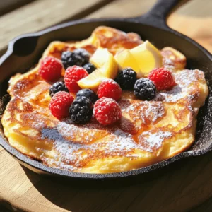 To create the perfect Fluffy Baked German Pancake, begin by whisking together your ingredients to achieve a smooth and homogenous batter. In a mixing bowl, combine the eggs, milk, flour, and salt. It’s essential to start with room temperature eggs and milk, as this helps the batter blend more easily. Using a whisk, mix the ingredients vigorously until no lumps remain. The batter should be silky and slightly thick, resembling a pancake batter consistency but with a bit more fluidity. This ensures that the pancake rises evenly in the oven, creating that iconic fluffy texture.