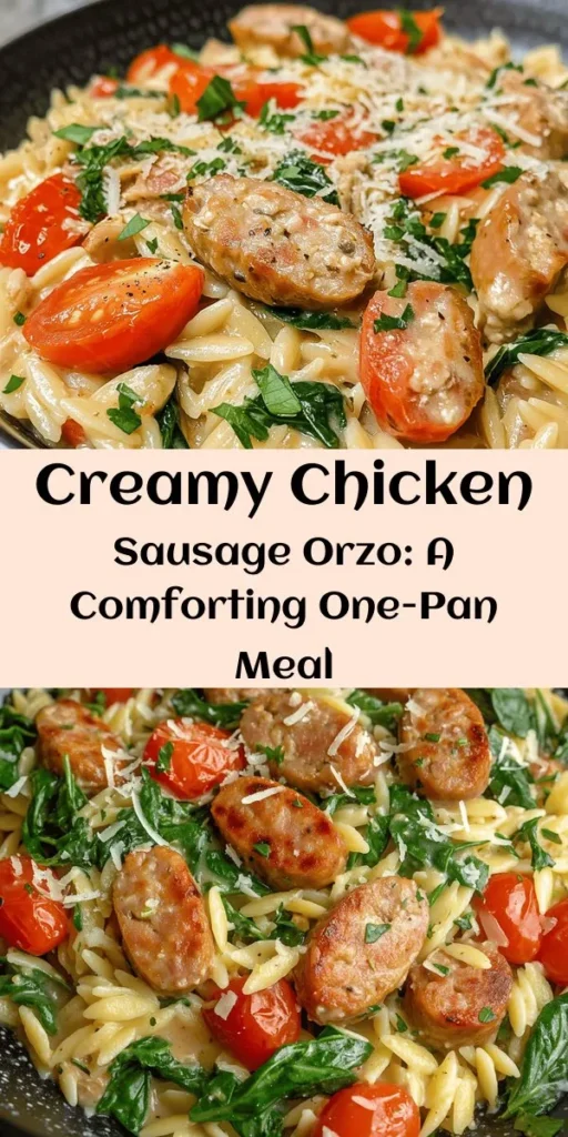 Indulge in this creamy chicken sausage orzo recipe that combines savory flavors and comforting textures in just 30 minutes! With juicy chicken sausage, tender orzo, and fresh veggies like spinach and cherry tomatoes, this dish is a delightful one-pan wonder. The creamy sauce elevates the meal, making it perfect for weeknight dinners or special occasions. Garnish with fresh parsley and serve with Parmesan for an extra touch. Enjoy every bite!