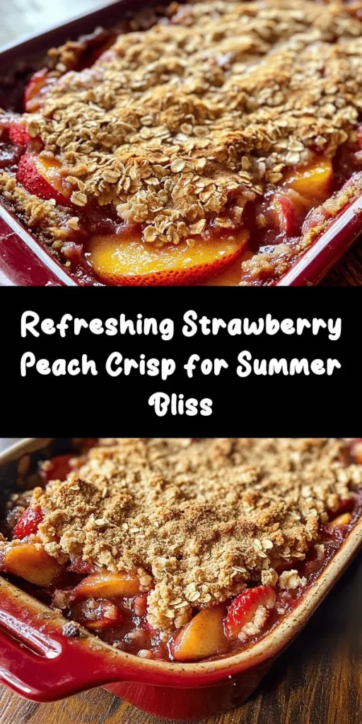 Indulge in the Sweet Summer Delight with this Strawberry Peach Crisp! Bursting with juicy strawberries and peaches, this dessert features a buttery oat topping that’s perfectly crunchy. It’s simple to make and bakes up golden and bubbly in just 30-35 minutes. Serve it warm with a scoop of vanilla ice cream for a delightful finish to your summer meals. Gather your ingredients and get ready for a taste of summer in every bite!