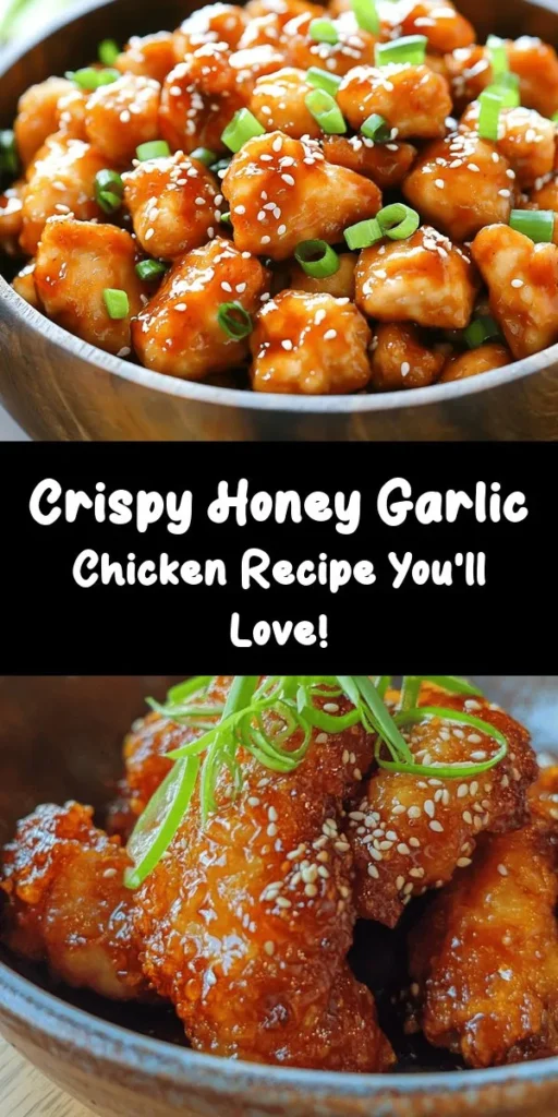 Satisfy your cravings with this crispy Chinese honey garlic chicken recipe! Tender chicken thighs are coated and fried to golden perfection, then tossed in a sweet and savory honey garlic sauce. Perfectly crunchy on the outside and bursting with flavor on the inside, this dish is quick to prepare and sure to impress. Serve it over steamed rice or noodles for a delicious meal your family will love. Don't forget to garnish with green onions and sesame seeds for that extra touch!