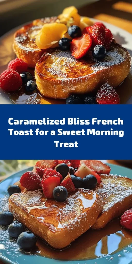 Indulge in the sweet delight of Caramelized Bliss French Toast! This decadent recipe combines thick slices of brioche or challah soaked in a rich custard, then cooked to golden perfection. A dash of cinnamon and a drizzle of maple syrup takes it over the top, while fresh berries add a burst of flavor. Perfect for breakfast or brunch, this dish is sure to impress your family and friends. Serve it warm with a dusting of powdered sugar for a delicious treat.