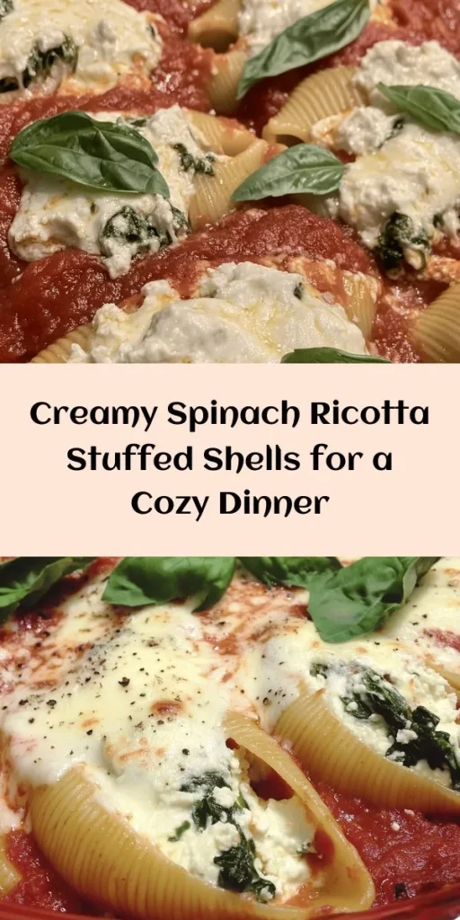 Discover the joy of making these Easy Spinach and Ricotta Stuffed Shells! This delightful dish combines creamy ricotta, fresh spinach, zesty marinara, and gooey mozzarella for a comforting meal everyone will love. Perfect for a weeknight dinner or a cozy gathering, these stuffed shells are easy to prepare and packed with flavor. Ready in just about 50 minutes, this recipe serves four and can be garnished with fresh basil for that extra touch. Enjoy a taste of Italy tonight!