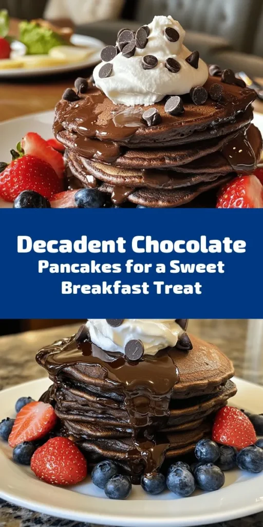 Indulge in these amazing chocolate pancakes that are perfect for breakfast or brunch! Simple to make with ingredients like cocoa powder, chocolate chips, and buttermilk, they’re fluffy and delicious. This recipe yields about 8 mouthwatering pancakes in just 20 minutes. Top them with whipped cream and fresh berries for an irresistible treat. Perfect for chocolate lovers, these pancakes are sure to delight your taste buds! Give them a try today!