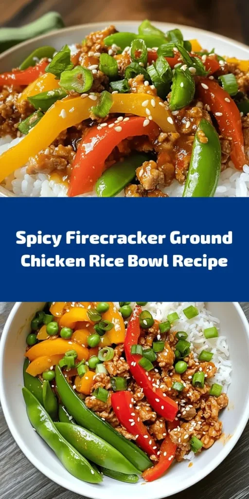 Spice up your dinner with this delicious Firecracker Ground Chicken Bowl! Packed with flavor from ground chicken, vibrant bell peppers, and a zesty sauce of soy, sriracha, and hoisin, this dish is perfect for a quick weeknight meal. Ready in just 20 minutes, it's served over fluffy jasmine or brown rice and topped with fresh green onions and sesame seeds. Customize the spice level to your liking and enjoy a colorful, nutritious bowl the whole family will love!