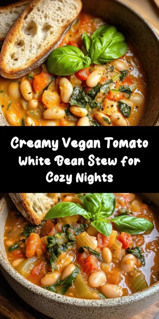 Warm up with this creamy vegan tomato white bean stew that’s perfect for any cozy night in! Packed with protein-rich white beans, fresh veggies, and creamy coconut milk, this dish is not only delicious but also nutritious. It's easy to make in just under an hour and serves six hearty portions. Perfect with crusty bread or over rice, this stew is gluten-free and brings comfort to your table. Try it today for a flavorful plant-based meal that everyone will love!