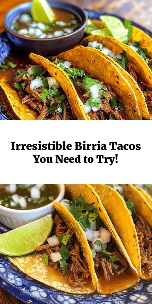 Indulge in the rich flavors of my favorite Birria Tacos! This recipe combines tender beef chuck roast marinated in a fragrant blend of guajillo and ancho chiles, garlic, and spices. After simmering to perfection, the meat is shredded and served in warm corn tortillas, topped with fresh cilantro and diced onions. Don’t forget the lime wedges and a side of savory broth for dipping. Perfect for gatherings or a cozy night in!