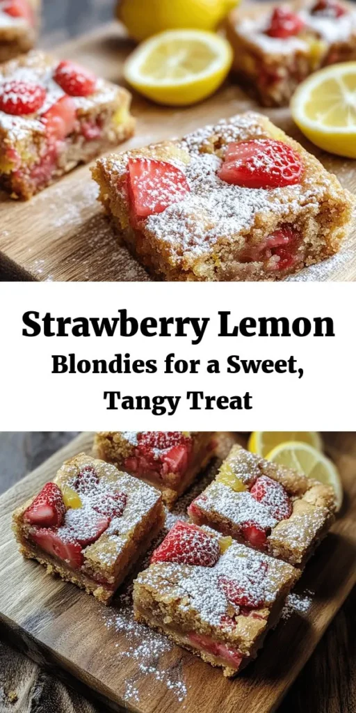 Indulge in the sweet and tangy flavors of these Strawberry Lemon Blondies! Made with melted butter, brown sugar, fresh strawberries, and a hint of lemon zest, these blondies are a delightful treat any time of day. Perfect for gatherings or as a cozy afternoon snack, they come together in just 45 minutes. Drizzle with lemon juice and dust with powdered sugar for an extra touch. Try this easy recipe and enjoy every bite of sunshine!