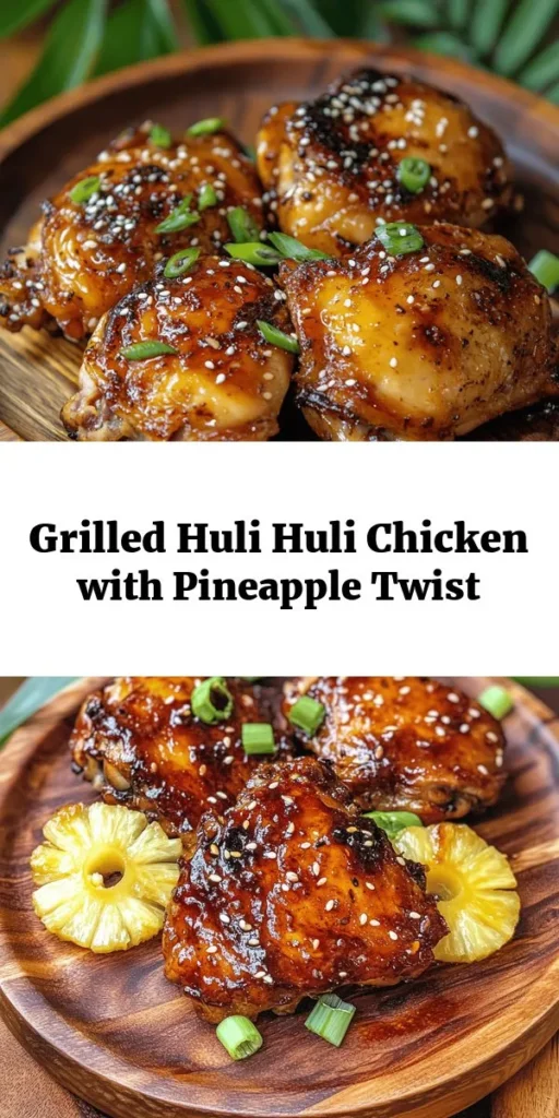 Discover the tropical flavors of Huli Huli Chicken Delight! This easy recipe combines succulent chicken thighs with a mouthwatering marinade of soy sauce, brown sugar, pineapple juice, fresh ginger, and more. Perfect for grilling, this dish brings a taste of Hawaii to your kitchen. Grill to perfection, let it rest, and serve with rice or salad for a delicious meal. Impress your family and friends with this flavorful chicken dish!