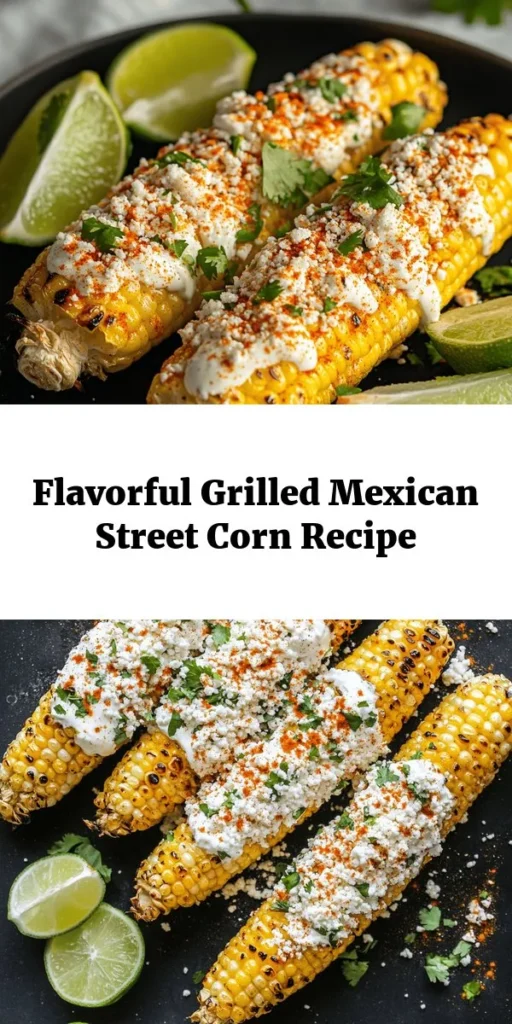 Enjoy a taste of summer with this delicious Grilled and Spiced Mexican Street Corn! Perfect for barbecues or family dinners, this vibrant dish features fresh corn grilled to perfection, then slathered in a creamy sauce made with mayonnaise, sour cream, and spices. Topped with crumbled cotija cheese and fresh cilantro, it’s bursting with flavor! Serve with a wedge of lime for that extra zing. A must-try recipe that serves four in just 30 minutes!