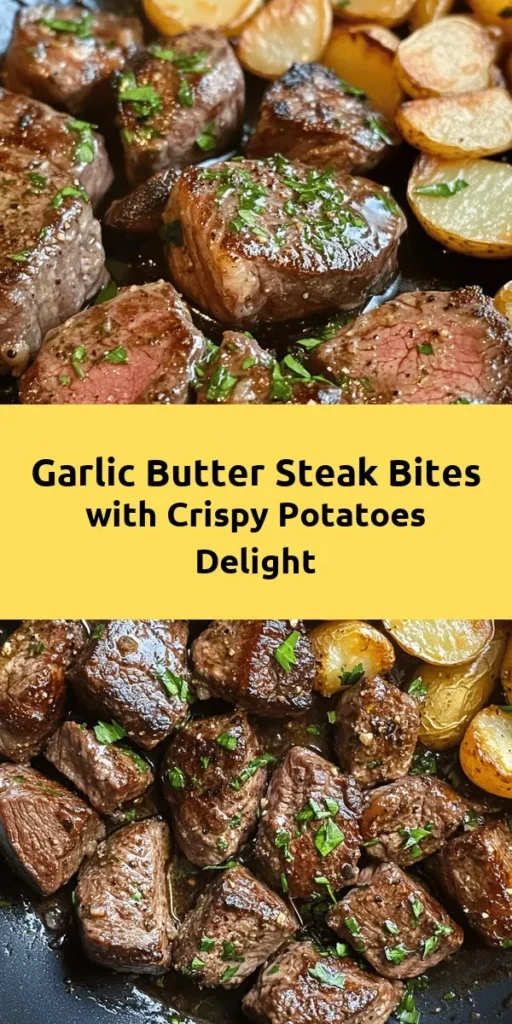 Indulge in a delightful meal with these Sizzling Garlic Butter Steak Bites and Crispy Potatoes! Tender sirloin steak, perfectly seared with minced garlic, fresh herbs, and rich butter, pairs beautifully with golden, crispy baby potatoes. This simple recipe takes just 40 minutes and is sure to impress family and friends. Garnish with fresh parsley for a pop of color! Perfect for dinner any night of the week. Don’t miss out on this delicious treat!