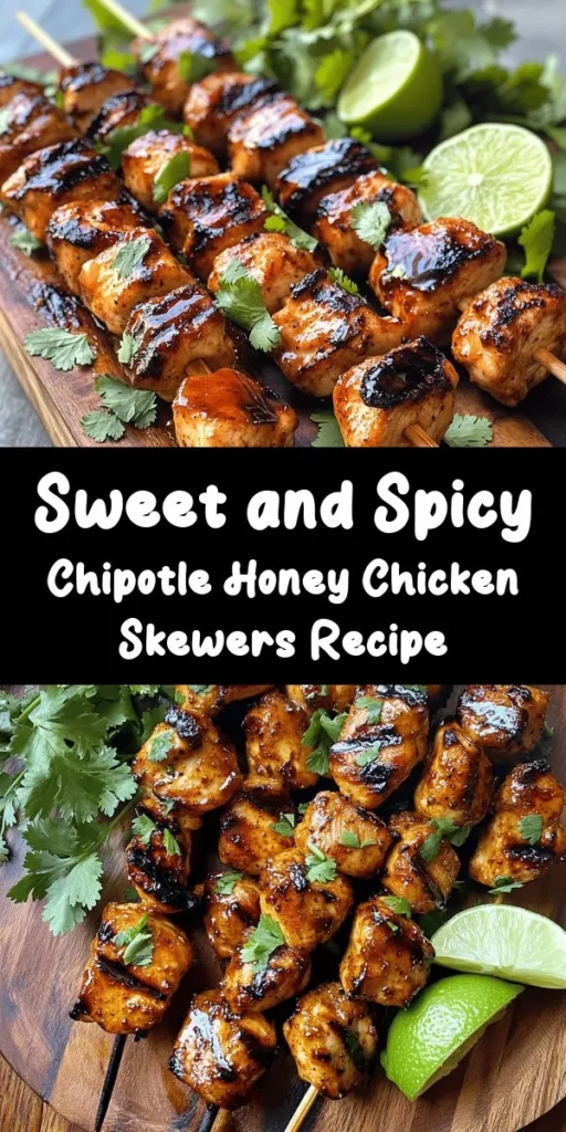 Get ready to spice up your dinner with these Spicy & Sweet Chipotle Honey Chicken Skewers! Marinated in a flavorful mix of chipotle, honey, and garlic, these skewers are perfect for grilling. Quick to prepare and bursting with taste, they make a fantastic appetizer or main dish. Serve with lime wedges and fresh cilantro for a delicious twist. Perfect for any gathering or weeknight meal! Try this easy recipe and enjoy a taste of summer!