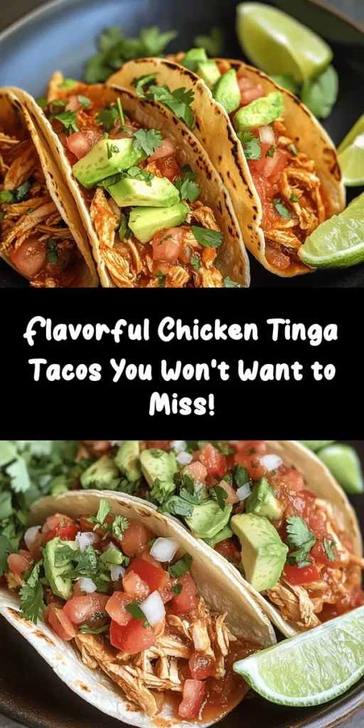 Get ready to indulge in the vibrant flavors of Chicken Tinga Tacos! This easy recipe features tender, shredded chicken simmered in a smoky, tangy sauce made from tomatoes and chipotle peppers. Serve it on warm corn tortillas, topped with fresh cilantro and creamy avocado slices. Perfect for a weeknight dinner or a weekend fiesta, these tacos are sure to be a hit with family and friends. Try them with a squeeze of lime for an extra kick!